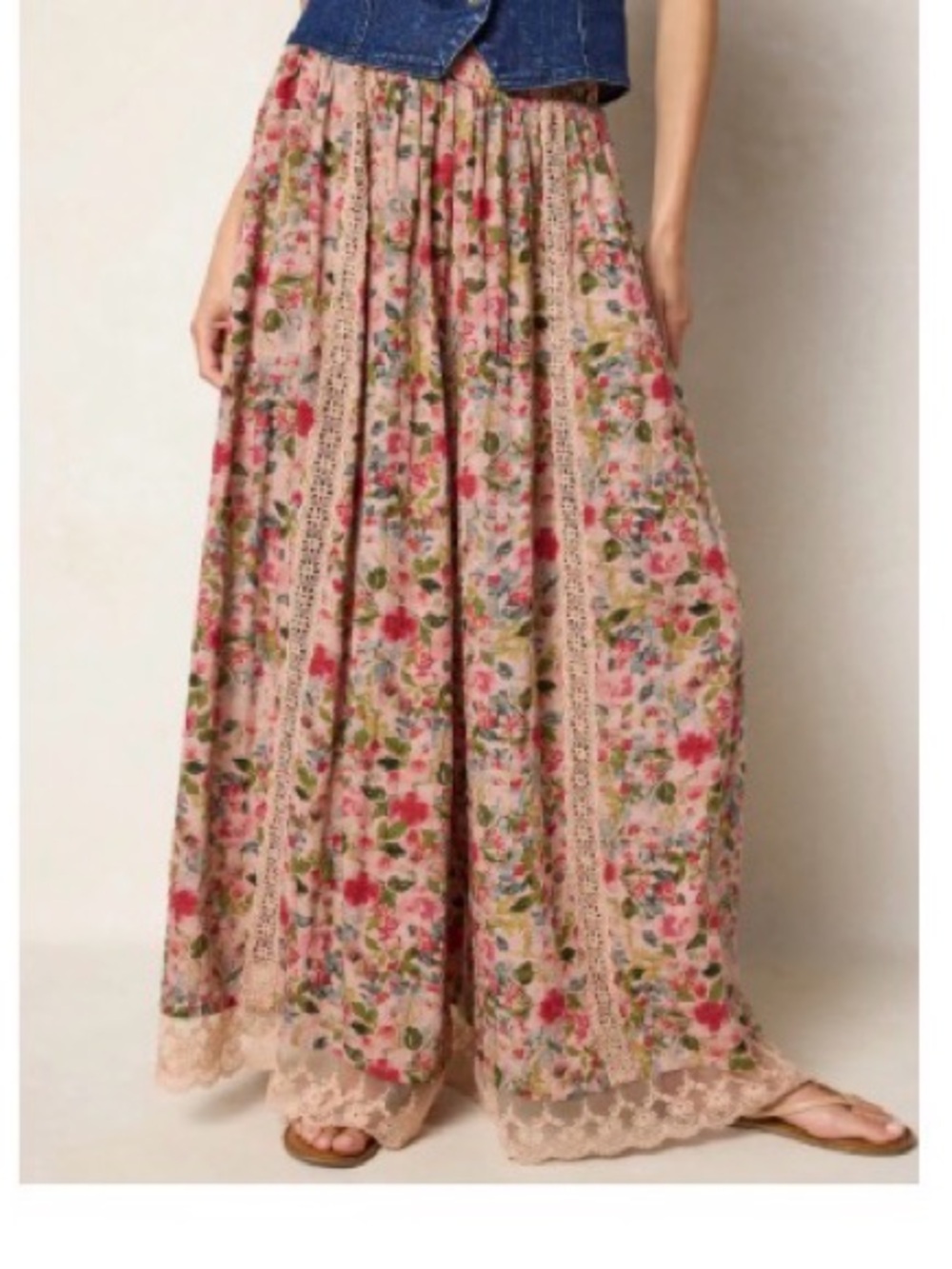 NATURAL LIFE Pink Floral Lace-Trim Maxi Skirt